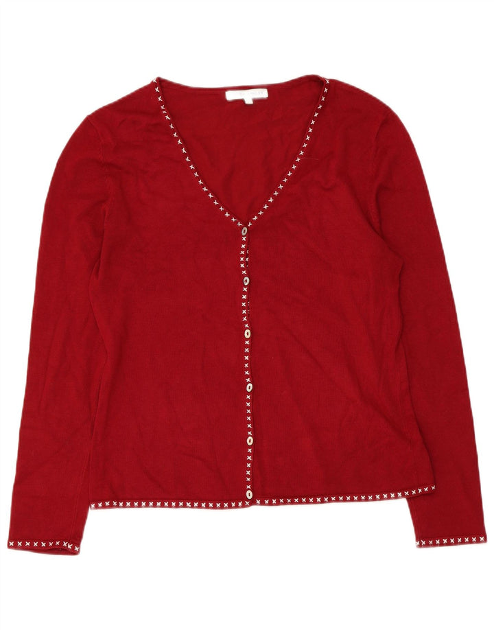 LAURA ASHLEY Maglione cardigan da donna UK 14 Viscosa rossa media