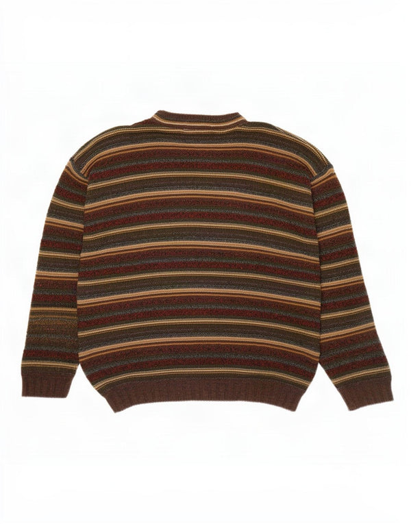 Maglione girocollo da uomo vintage in acrilico a righe marrone medio