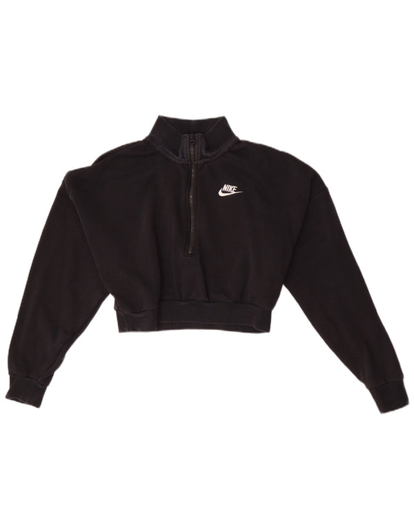 Felpa Nike da donna oversize con collo corto e zip, maglione UK 6 XS, cotone nero