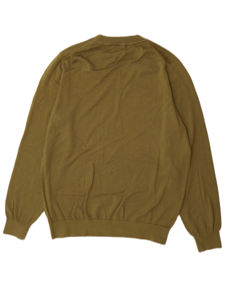 Massimo Dutti Maglione da uomo con scollo a V grande cotone kaki