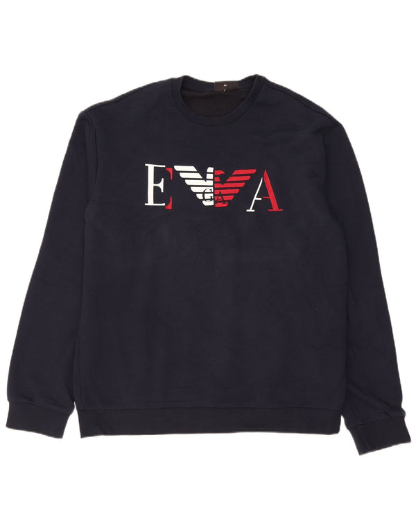 Felpa grafica da uomo Emporio Armani 2XL cotone blu navy