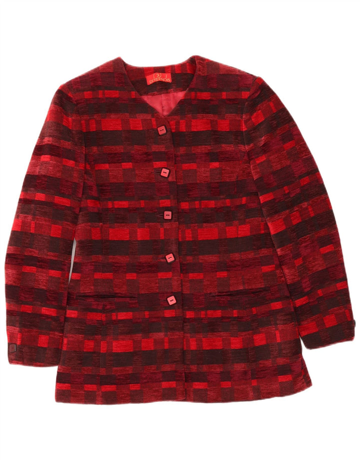 DEVERNOIS PARIS Giacca blazer a 5 bottoni da donna UK 12 Rosso medio geometrico
