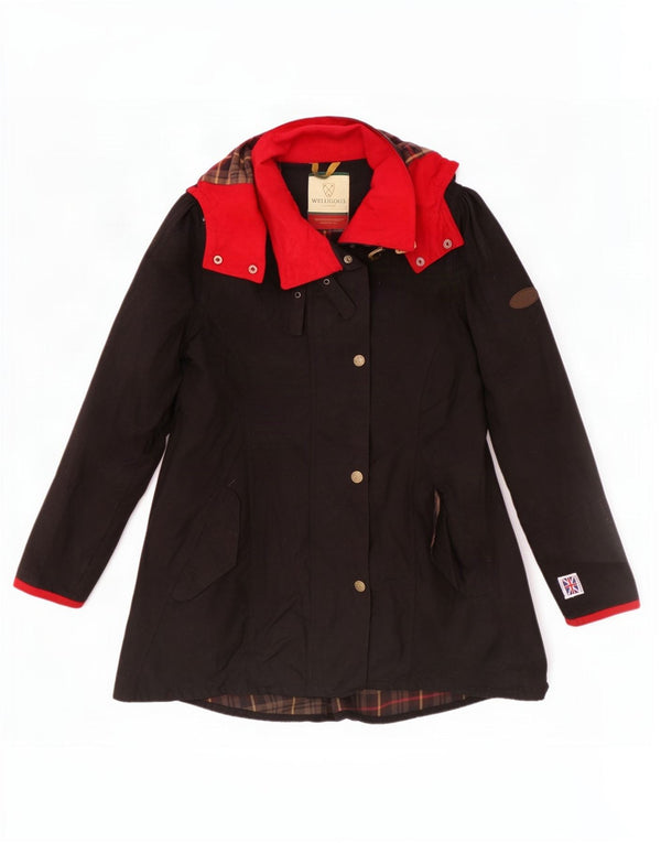 Giacca parka cerata con cappuccio da donna Welligogs UK 14 blocco colore nero medio