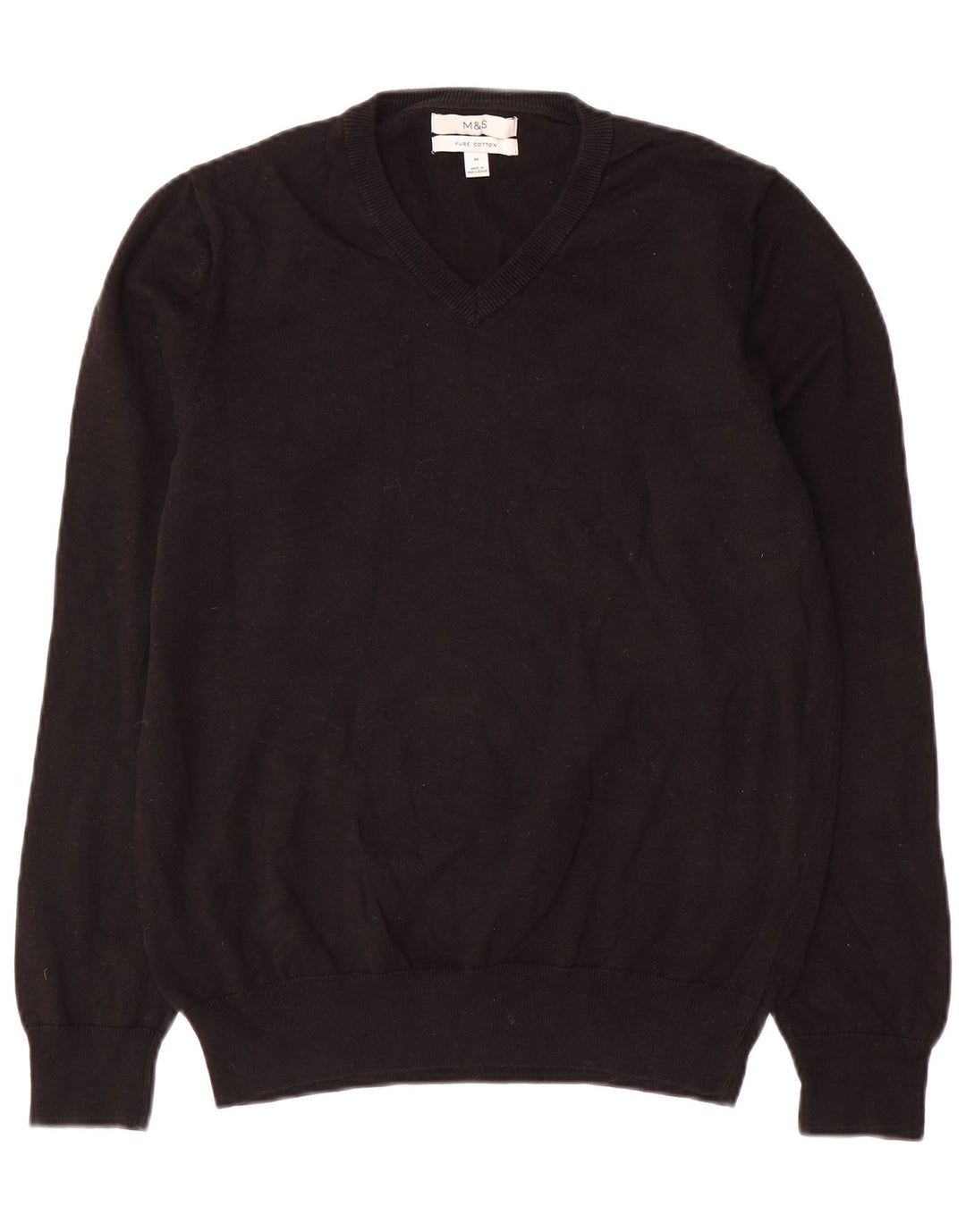 Maglione da uomo con scollo a V Marks & Spencer in cotone nero medio