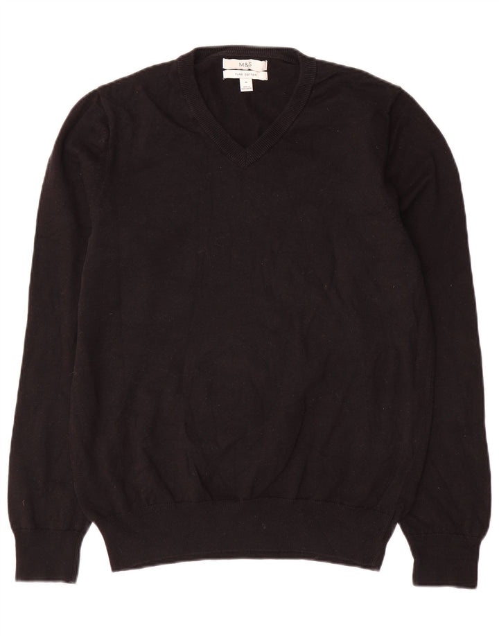Maglione da uomo con scollo a V Marks & Spencer in cotone nero medio
