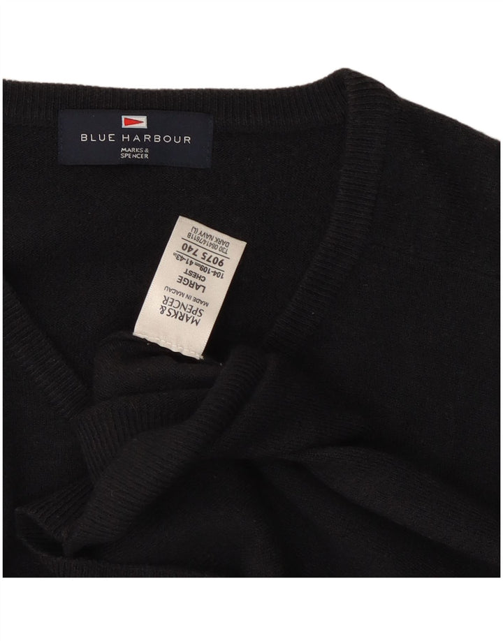 Maglione da uomo Marks & Spencer Blue Harbour con scollo a V grande blu navy