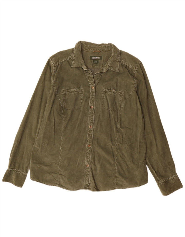 EDDIE BAUER Camicia alta da donna in velluto a coste UK 18 XL Cotone verde