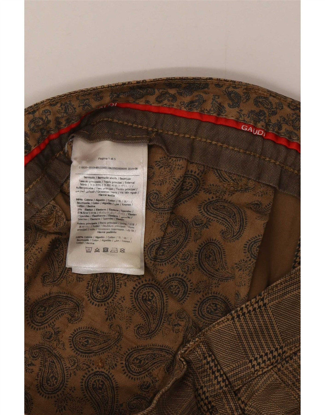 Pantaloncini chino Dakota da uomo Gaudi W32 in cotone a quadri marrone medio
