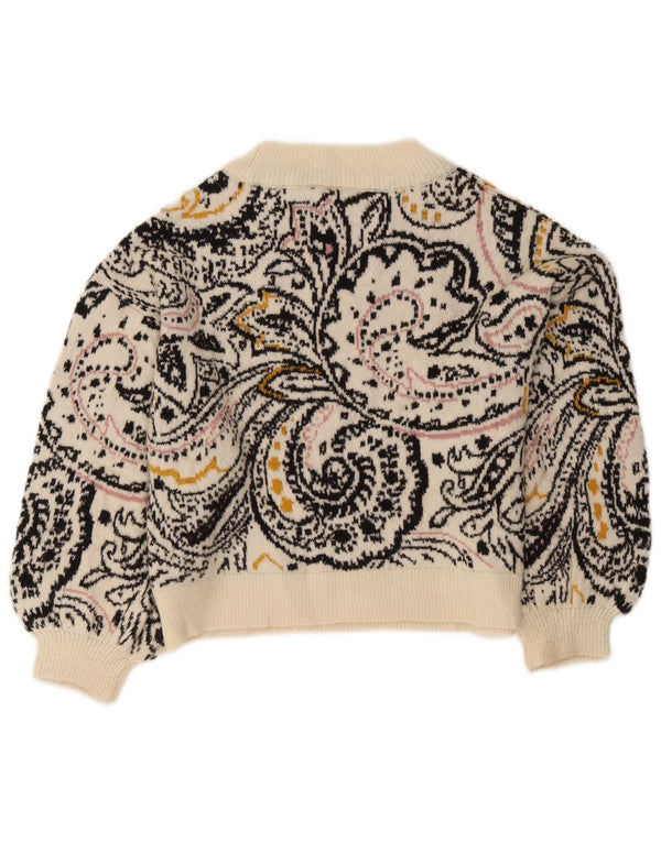 Topshop Womens Oversized Turtle Neck Jumper Sweater UK 6 XS White Paisley