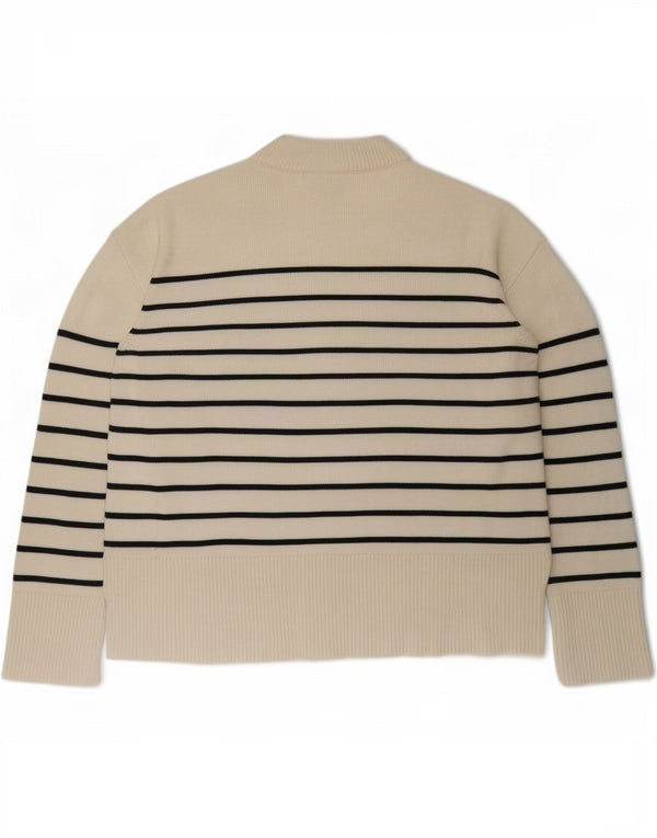 Maglione maglione girocollo da donna Zara UK 10 piccolo a righe bianco sporco