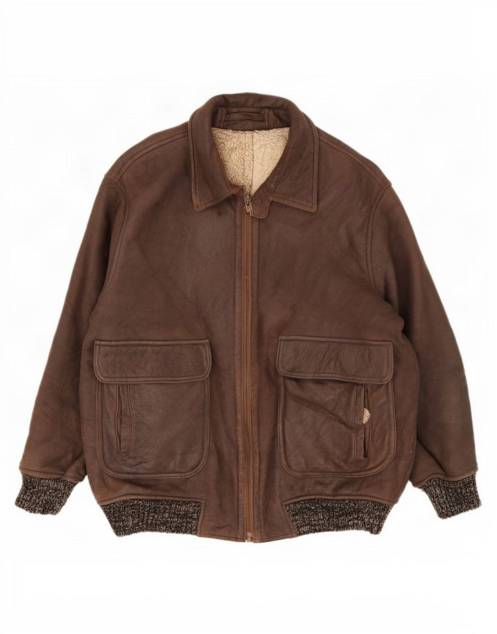 Giubbotto shearling vintage da uomo IT 52 XL marrone screziato