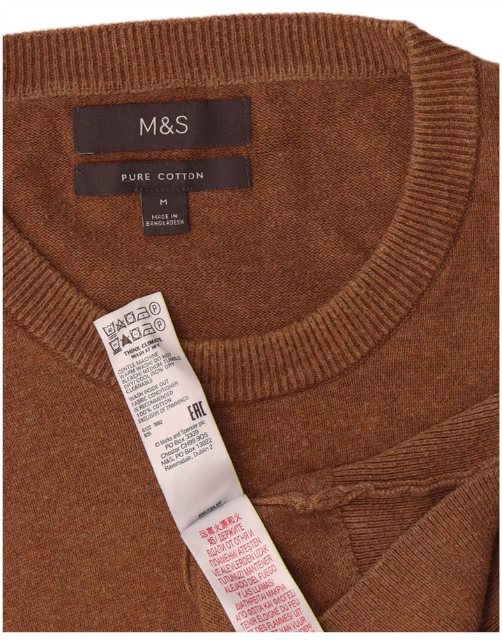 Maglione maglione girocollo da uomo Marks & Spencer in cotone marrone medio