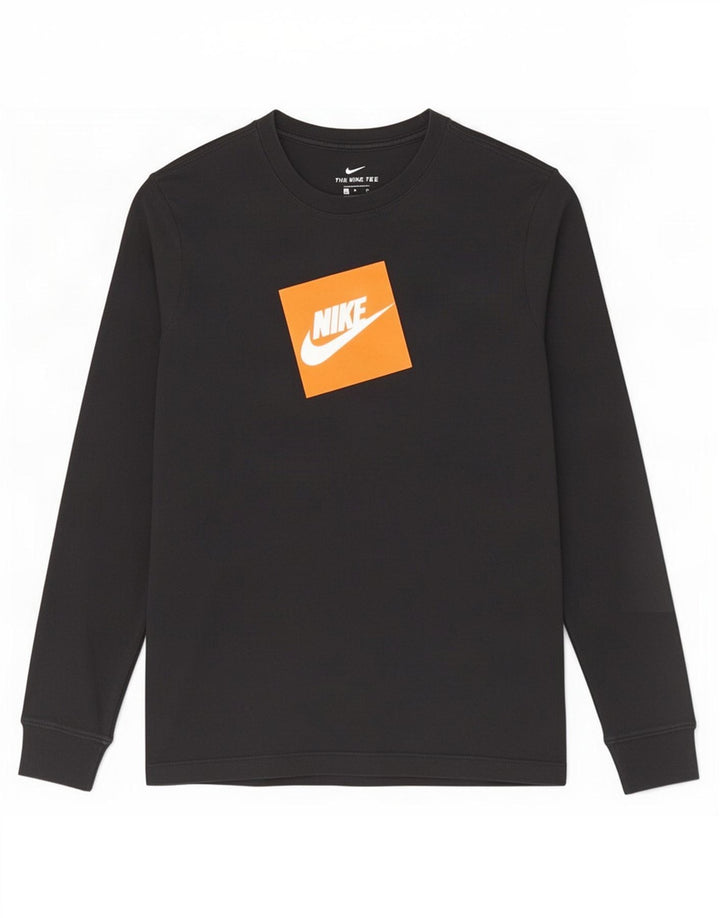 Nike Maglietta grafica da uomo a maniche lunghe piccola in cotone nero
