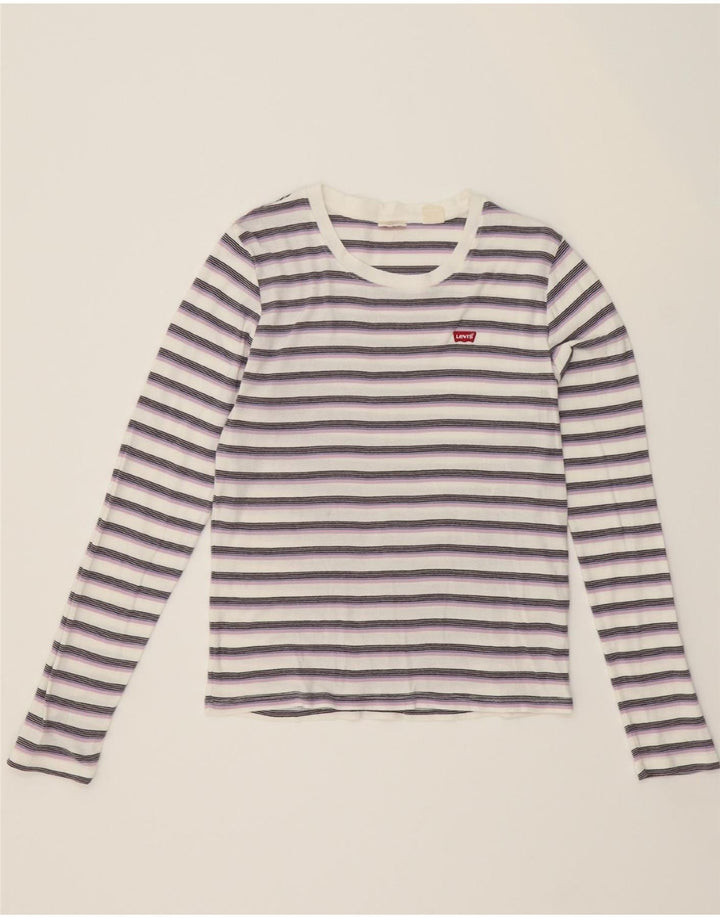 LEVI'S Womens Top Long Sleeve UK 16 Large Purple Striped Cotton Vintage Levi's and Second-Hand Levi's from Messina Hembry 