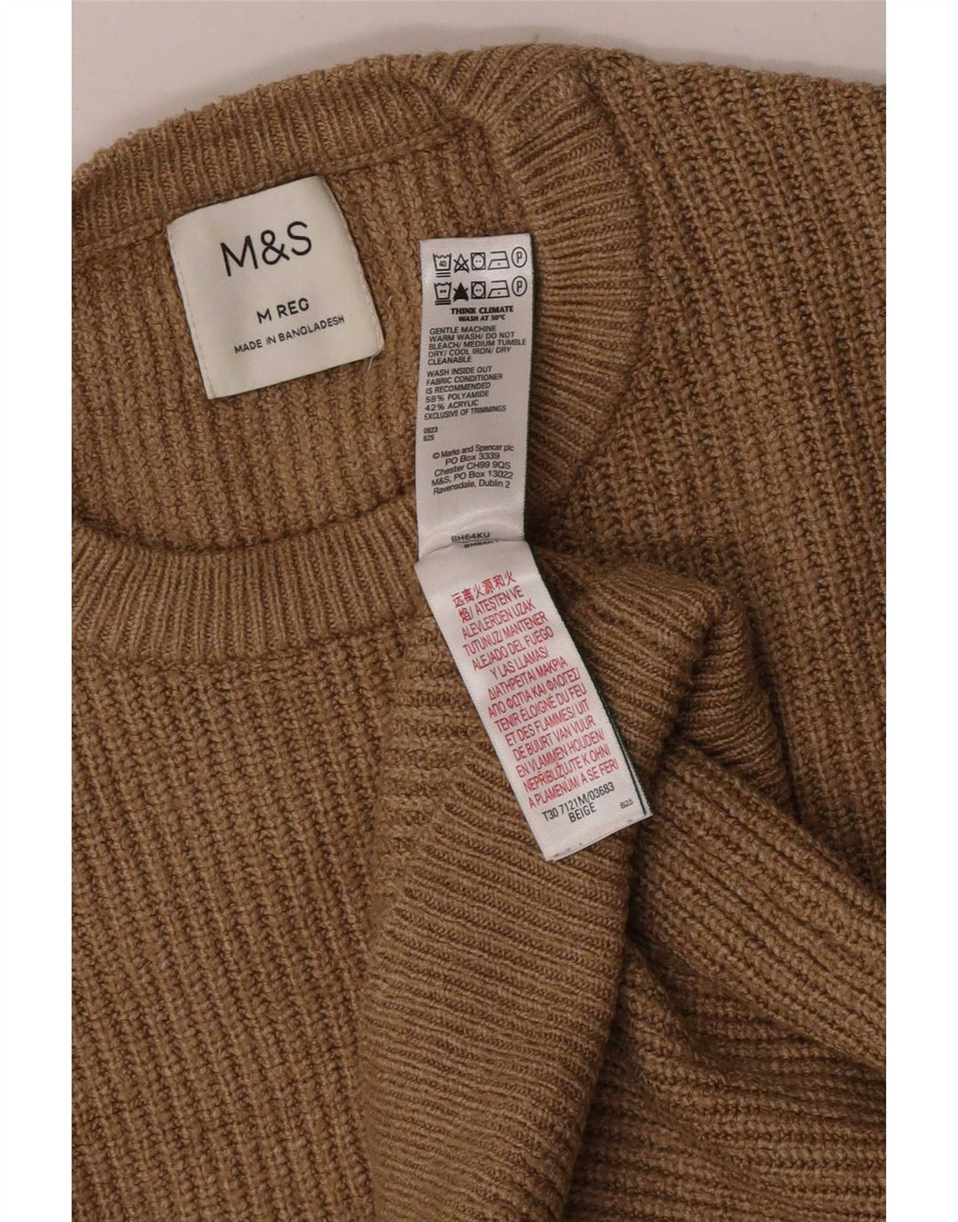 Maglione maglione girocollo da uomo Marks & Spencer beige medio in poliammide