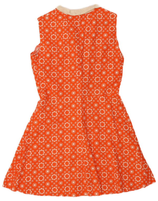 Abito a trapezio senza maniche vintage da donna UK 12 floreale arancione medio