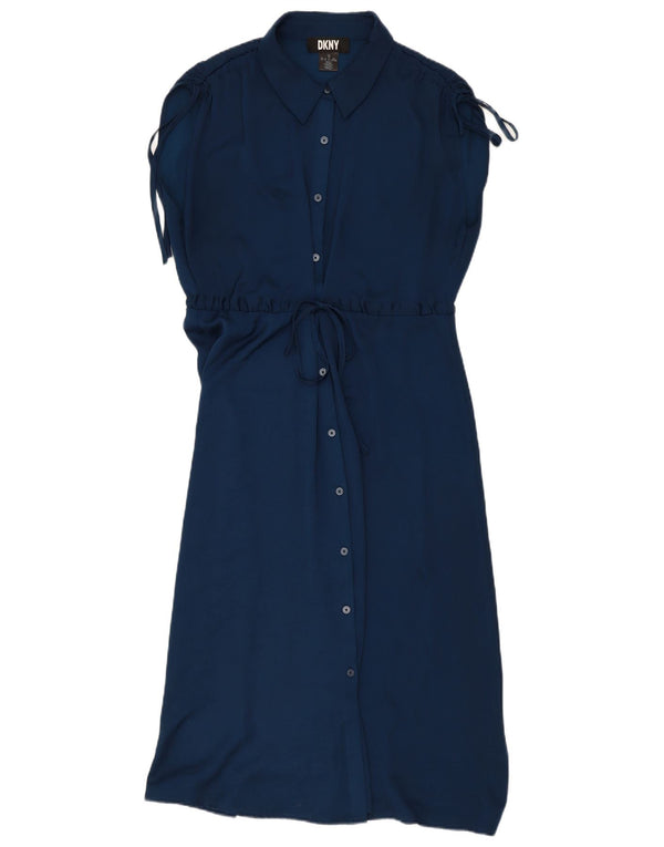 Abito camicia a maniche corte da donna Dkny US 10 grande poliestere blu navy