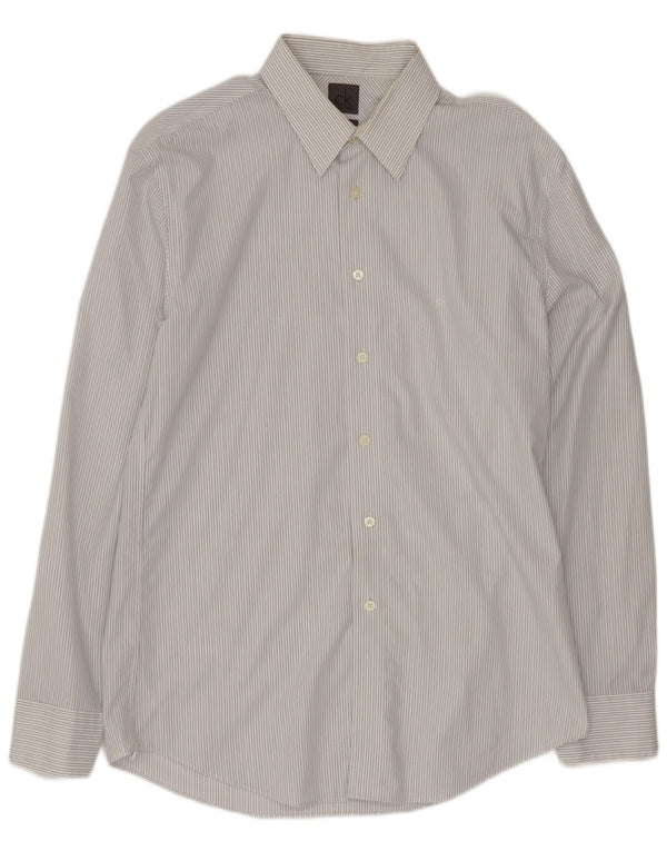 Camicia slim fit da uomo Calvin Klein taglia 41 16 grande cotone gessato bianco