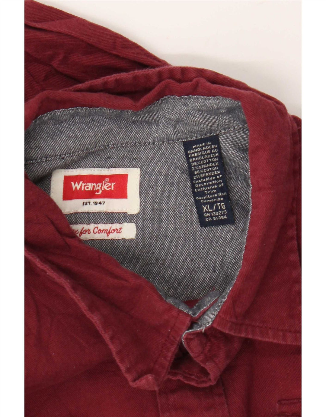 Camicia da uomo Wrangler XL in cotone bordeaux