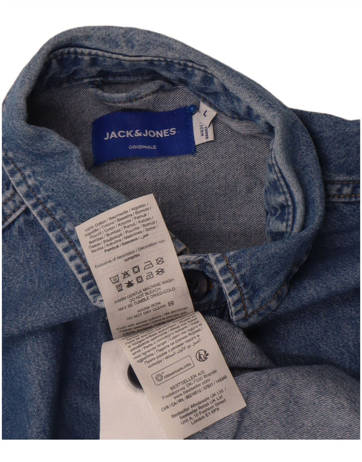 Camicia di jeans da uomo Jack & Jones grande in cotone blu