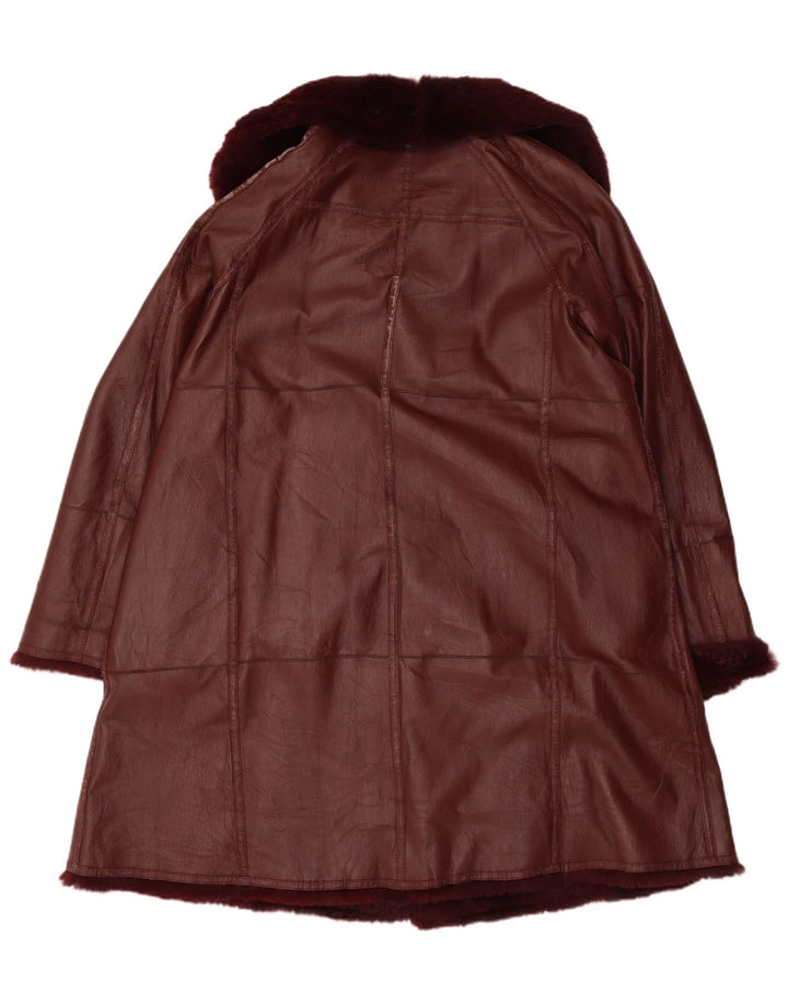 Cappotto in shearling vintage da donna UK 16 grande bordeaux