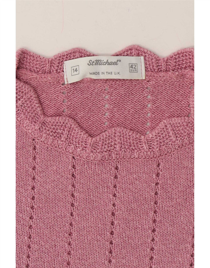 Maglione maglione girocollo a maniche corte da donna St Michael UK 14 Rosa medio