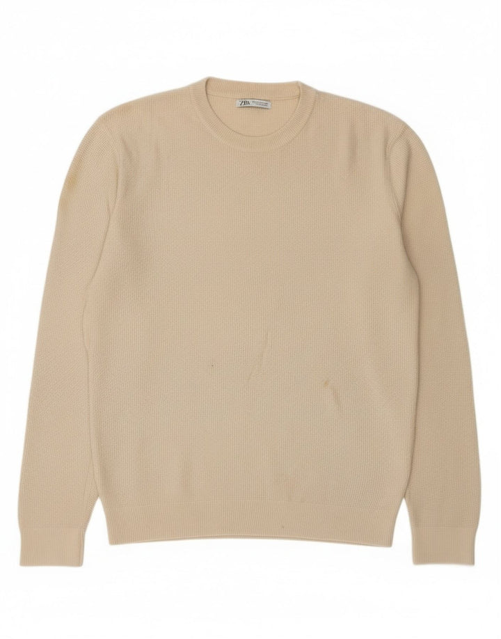 Maglione maglione girocollo da uomo Zara in cotone bianco sporco medio