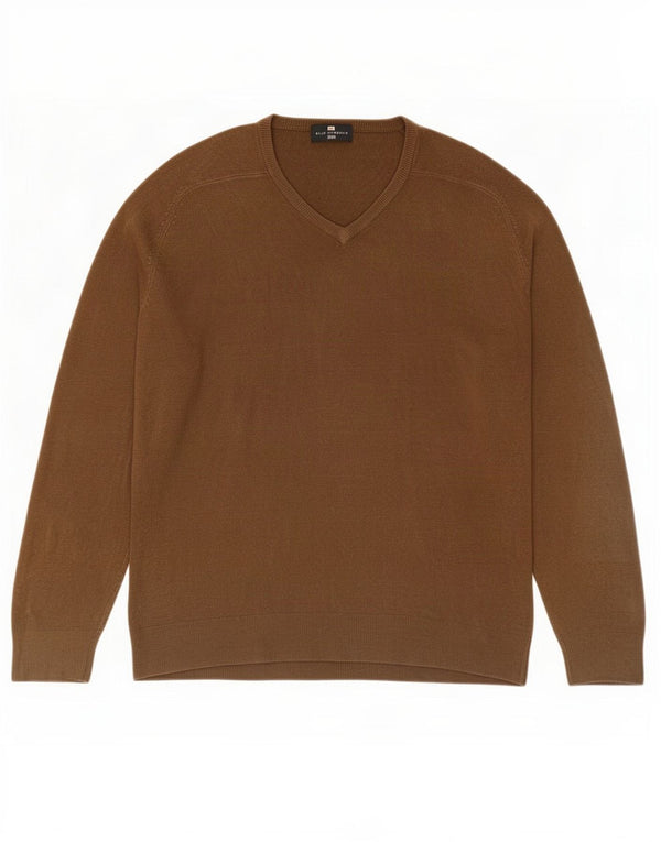 Marks & Spencer Maglione da uomo con scollo a V blu Harbour Grande acrilico marrone