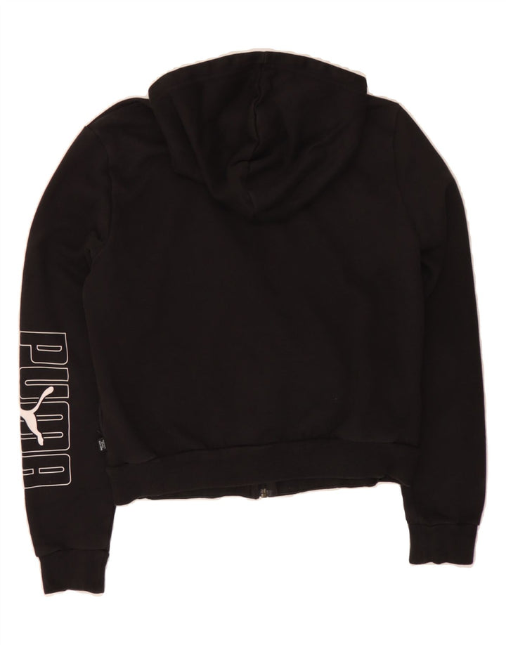 PUMA Womens Crop Graphic Zip Hoodie Sweater UK 12 Medium Black Vintage Puma and Second-Hand Puma from Messina Hembry 
