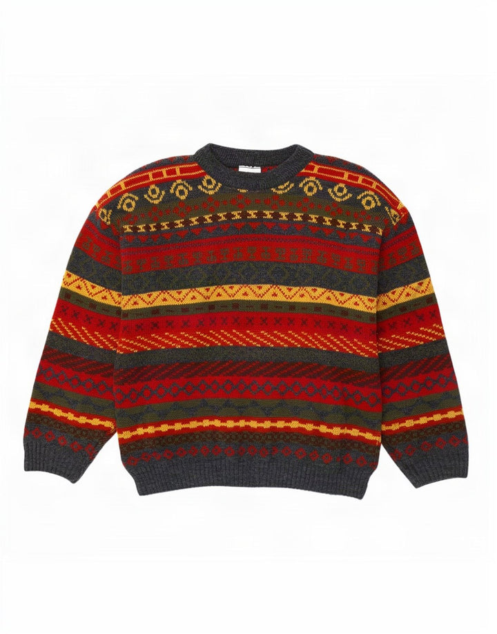 Maglione maglione girocollo da uomo vintage medio multicolore Fair Isle