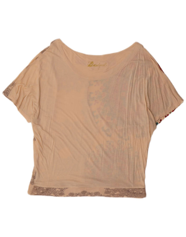 Desigual Donna Camicetta a Pipistrello Top UK 12 Medio Bianco Sporco Floreale