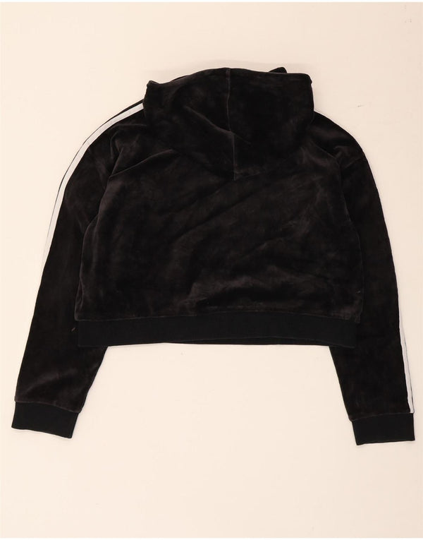 Adidas Womens Oversized Crop Velvet Hoodie Jumper UK 8 Small Black Cotton