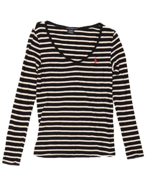 Top da donna Ralph Lauren a maniche lunghe UK 12 cotone a righe nere medie