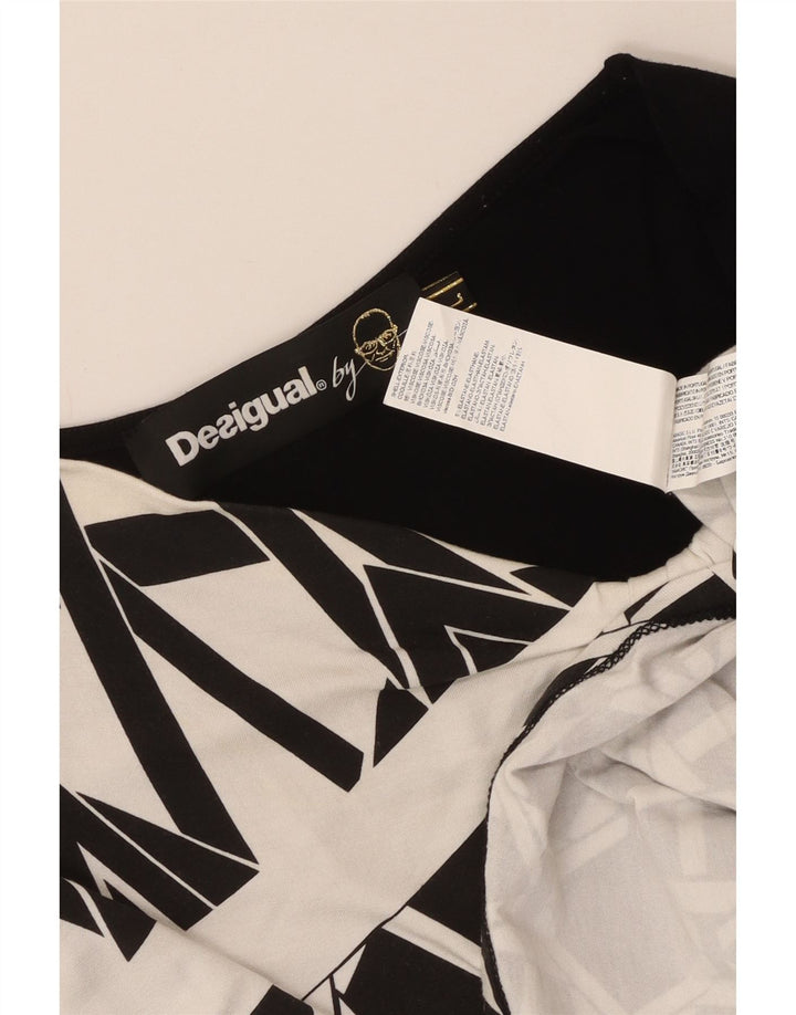 Desigual Donna Canotta Top UK 14 Large Nero Viscosa geometrica
