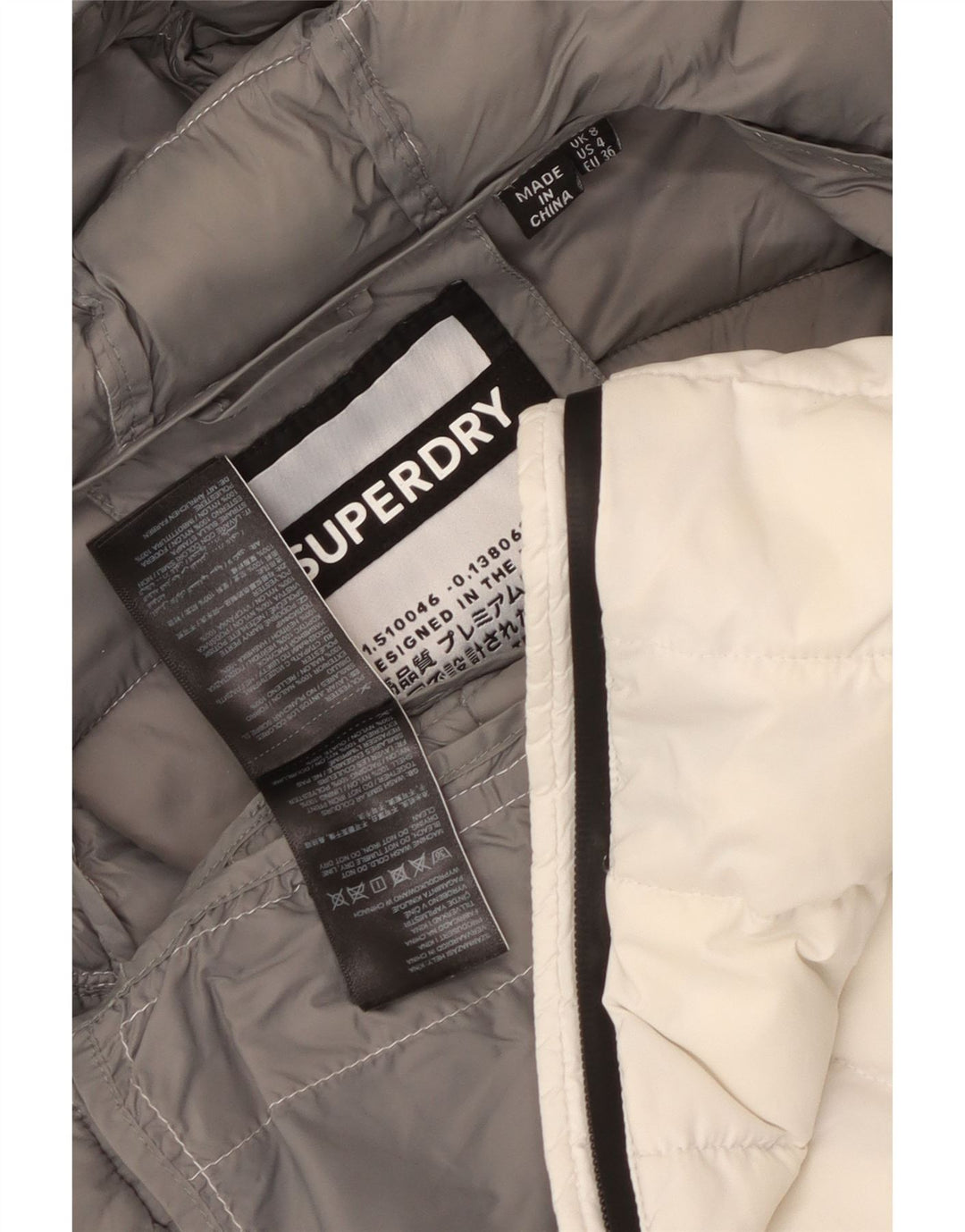 Giacca imbottita con cappuccio da donna Superdry UK 8 Small nylon bianco
