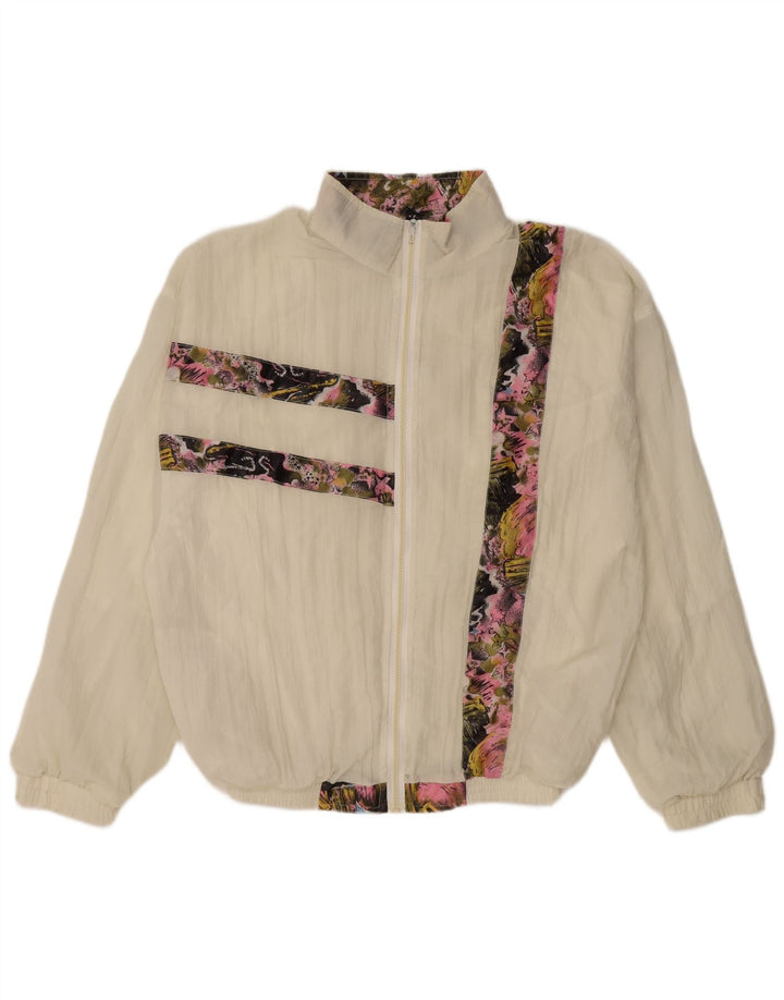 Giacca da tuta grafica da donna VINTAGE UK 16 grande bianco sporco