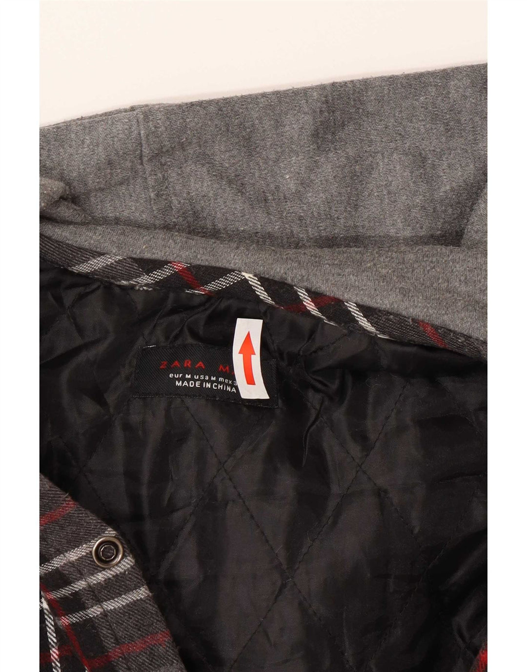 Camicia da uomo in flanella da boscaiolo con cappuccio Zara, cotone a quadri grigio medio