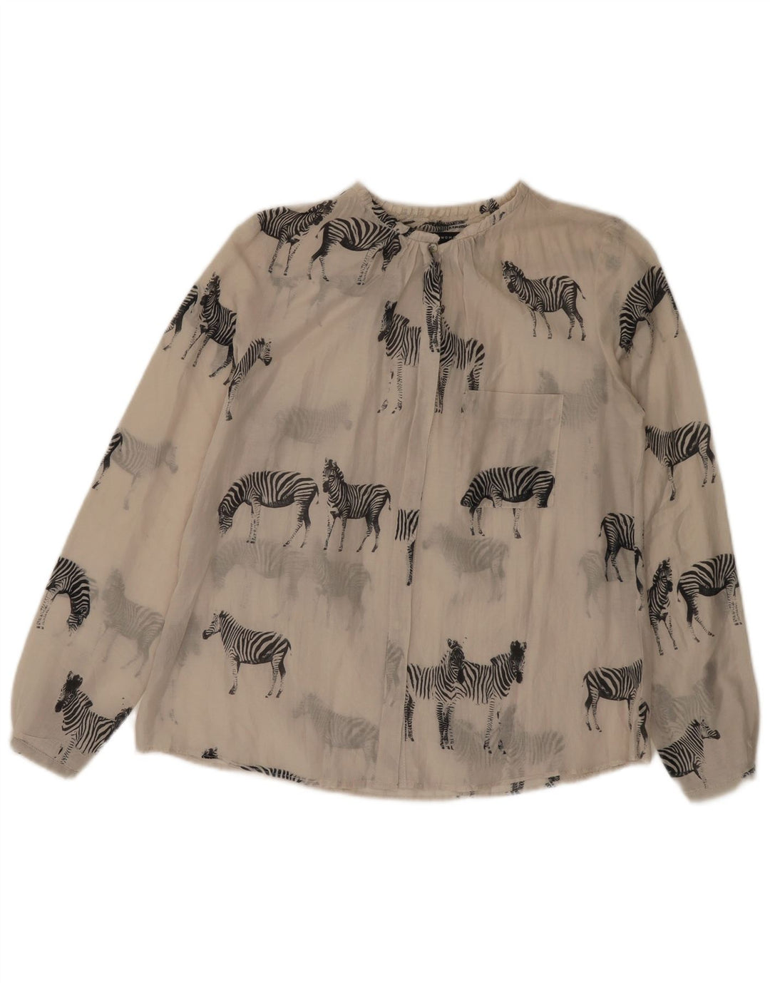 ZARA Camicetta Camicia Oversize da Donna UK 10 Piccola Stampa Animalier Bianco Sporco