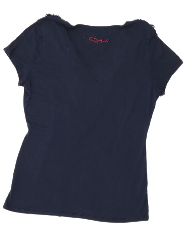 Desigual T-shirt grafica da donna Top UK 18 XL Patchwork blu navy