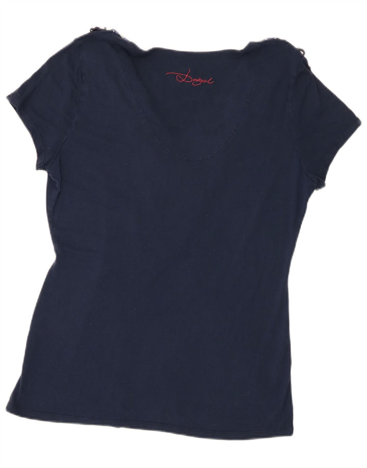 Desigual T-shirt grafica da donna Top UK 18 XL Patchwork blu navy