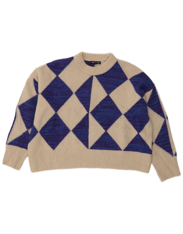 Whistle Womens Crop Crew Neck Jumper Sweater UK 10 Small Beige Wool