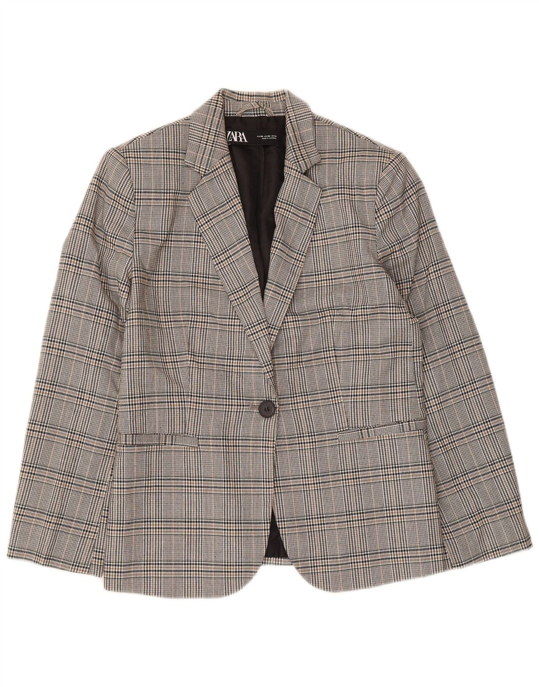 Giacca blazer a 1 bottone da donna Zara EU 38 piccolo pied de poule grigio