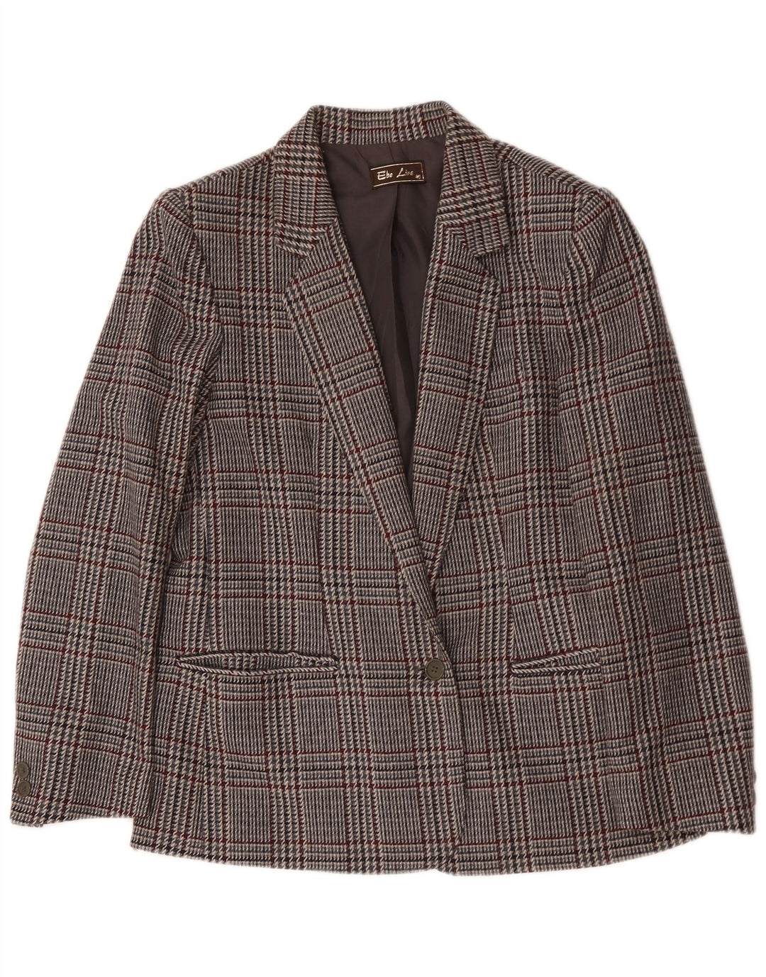 Giacca blazer vintage da donna a 1 bottone IT 46 grande lana pied de poule grigia