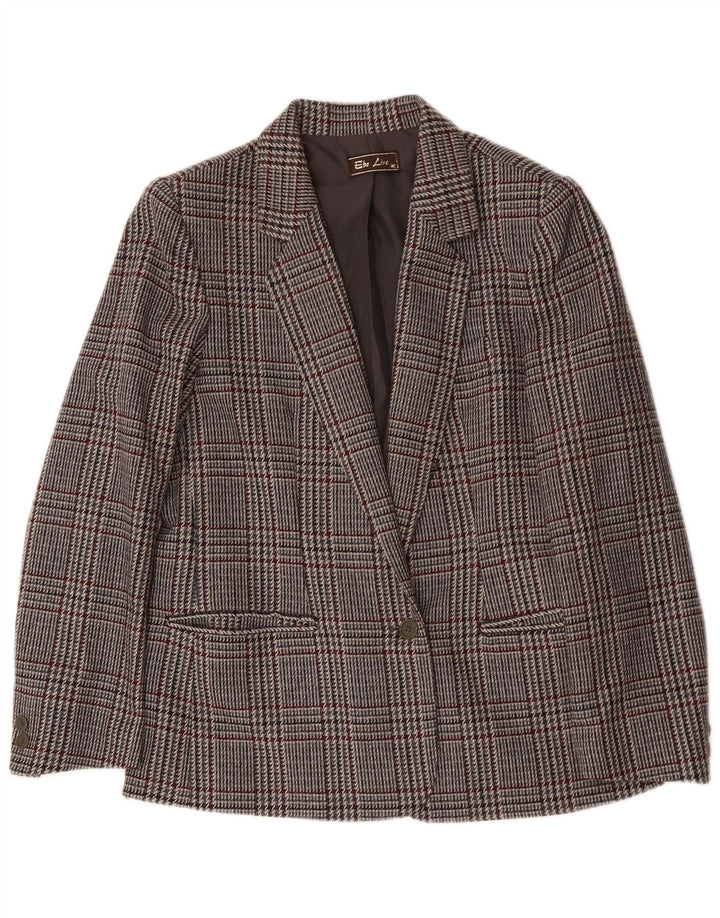 Giacca blazer vintage da donna a 1 bottone IT 46 grande lana pied de poule grigia