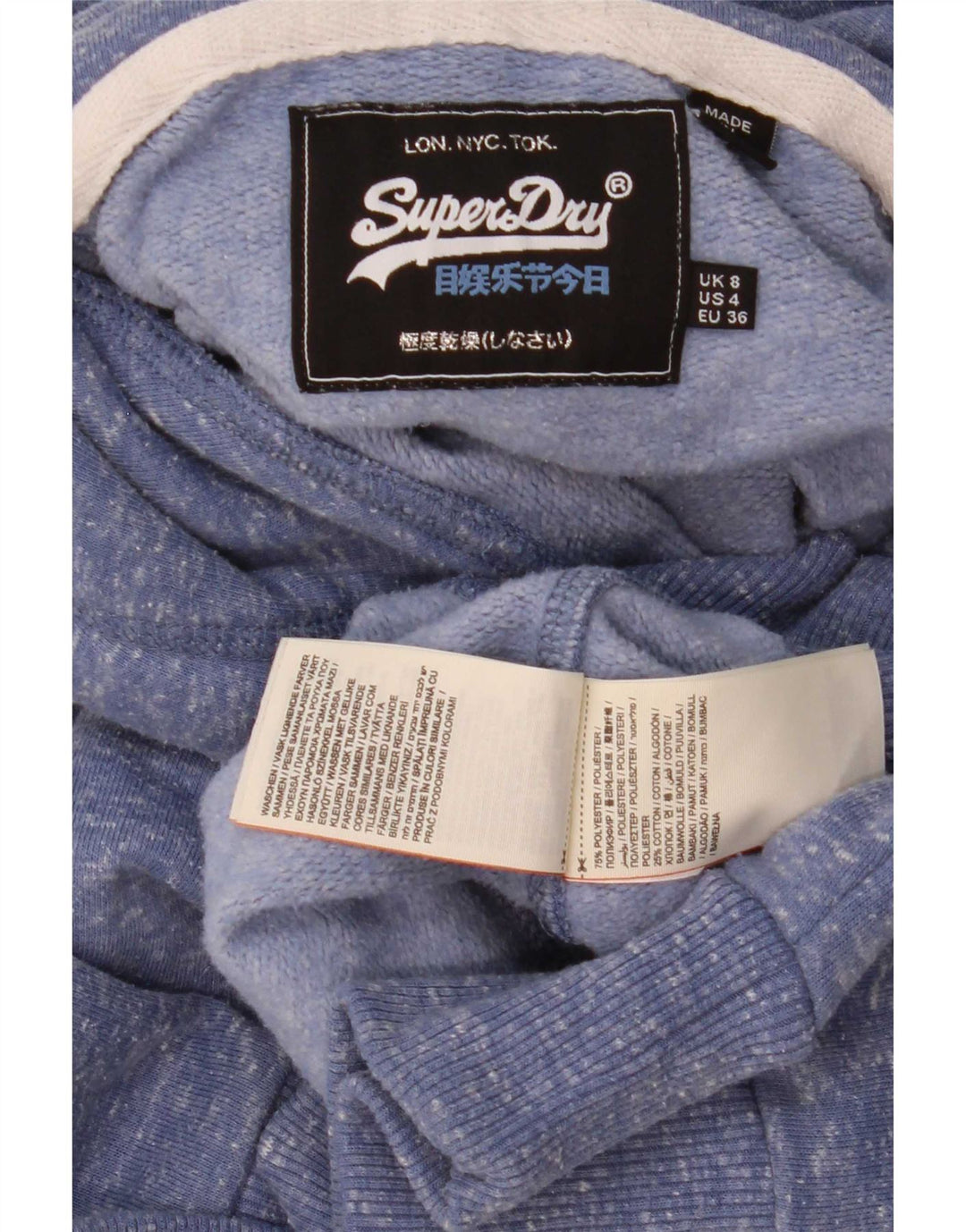 Felpa con cappuccio grafica da donna Superdry UK 8 Small Poliestere chiazzato blu