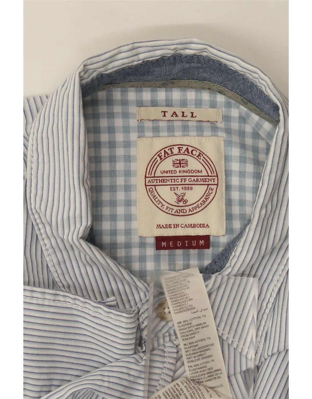 Fat Face Camicia da uomo alta vestibilità regolare in cotone a righe blu medio
