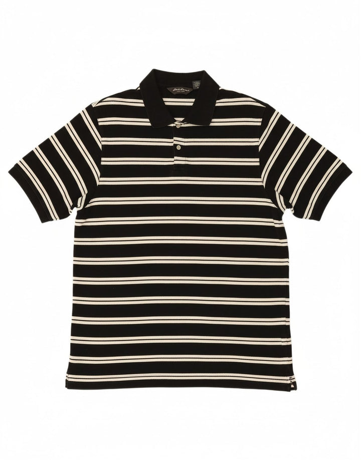 EDDIE BAUER Mens Polo Shirt Large Black Striped Cotton Vintage Eddie Bauer and Second-Hand Eddie Bauer from Messina Hembry 