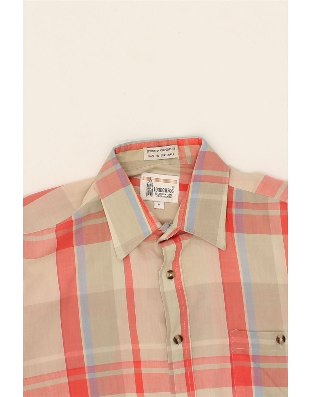LONDON FOG Mens Short Sleeve Shirt Medium Red Check Cotton Vintage London Fog and Second-Hand London Fog from Messina Hembry 