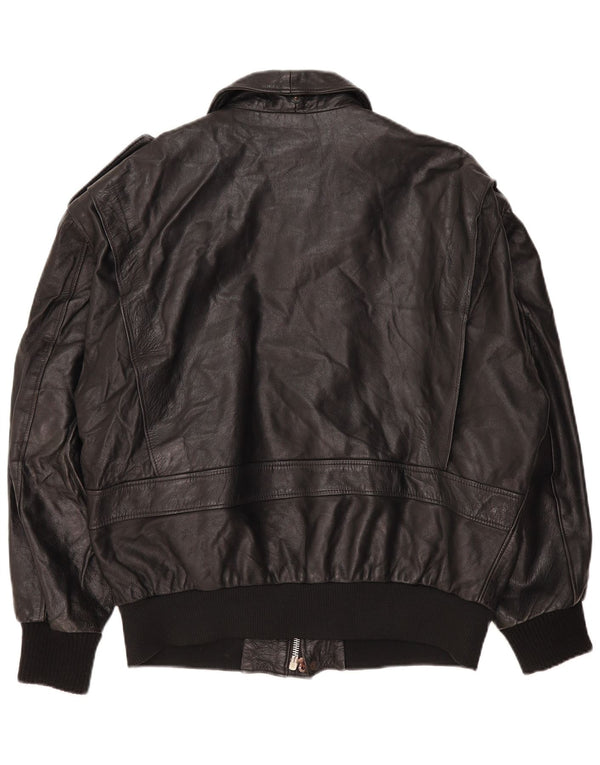 Giacca in pelle militare vintage da uomo UK 40 grande in pelle nera