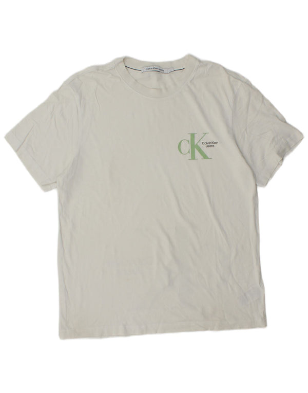 Calvin Klein Jeans T-shirt grafica da uomo Top grande in cotone bianco